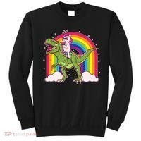 Funny Rainbow Unicorn Riding T-Rex Dinosaur Sweatshirt thumb 0