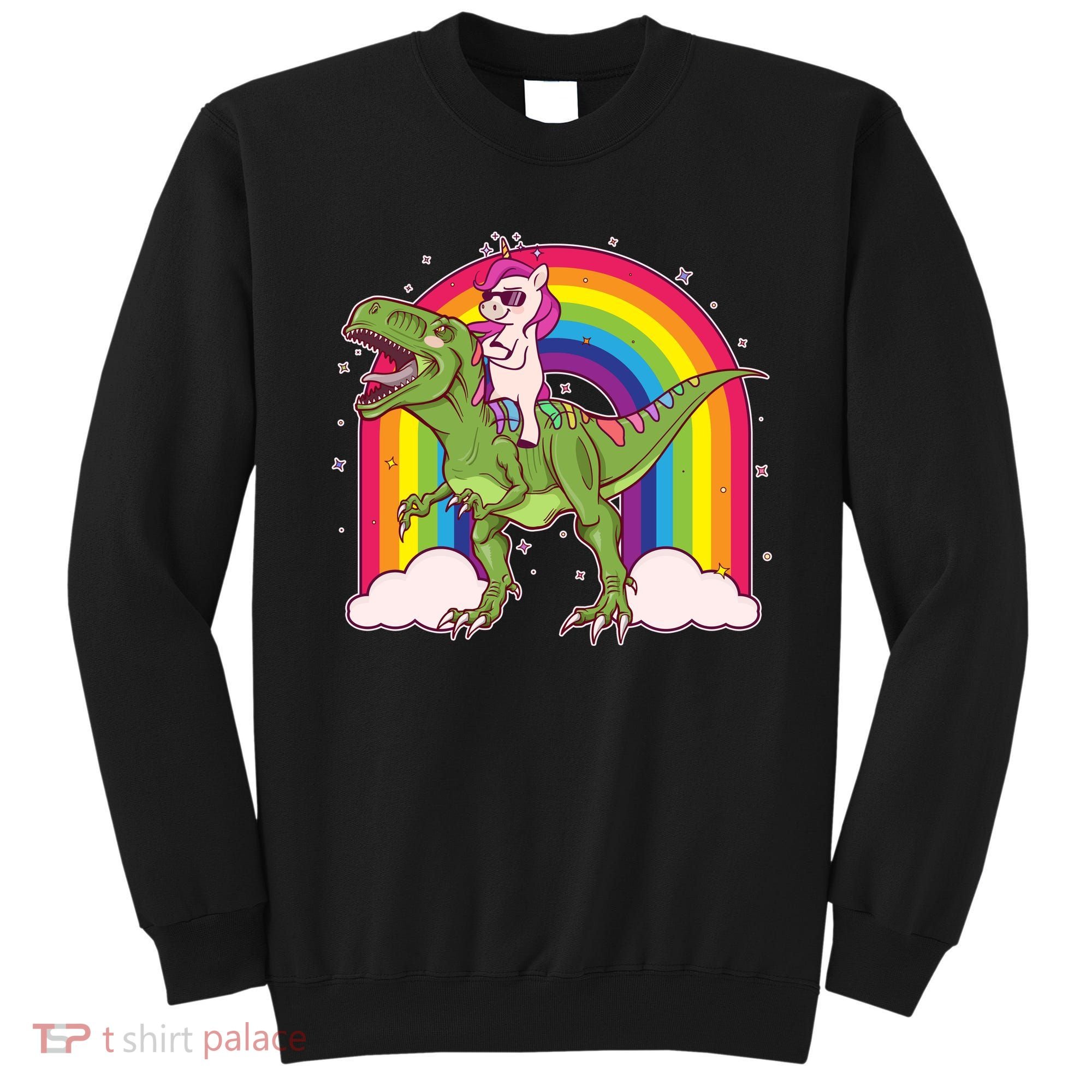 Funny Rainbow Unicorn Riding T-Rex Dinosaur Sweatshirt