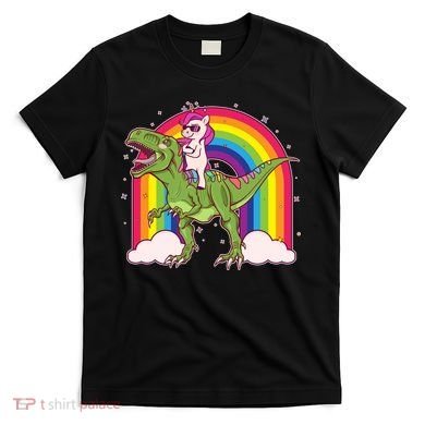 Funny Rainbow Unicorn Riding T-Rex Dinosaur T-Shirt
