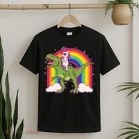Funny Rainbow Unicorn Riding T-Rex Dinosaur T-Shirt thumb 2