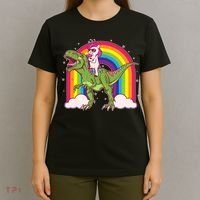 Funny Rainbow Unicorn Riding T-Rex Dinosaur T-Shirt thumb 4