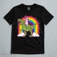 Funny Rainbow Unicorn Riding T-Rex Dinosaur T-Shirt thumb 5