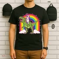 Funny Rainbow Unicorn Riding T-Rex Dinosaur T-Shirt thumb 6