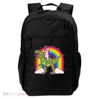 Funny Rainbow Unicorn Riding T-Rex Dinosaur Backpack thumb 0