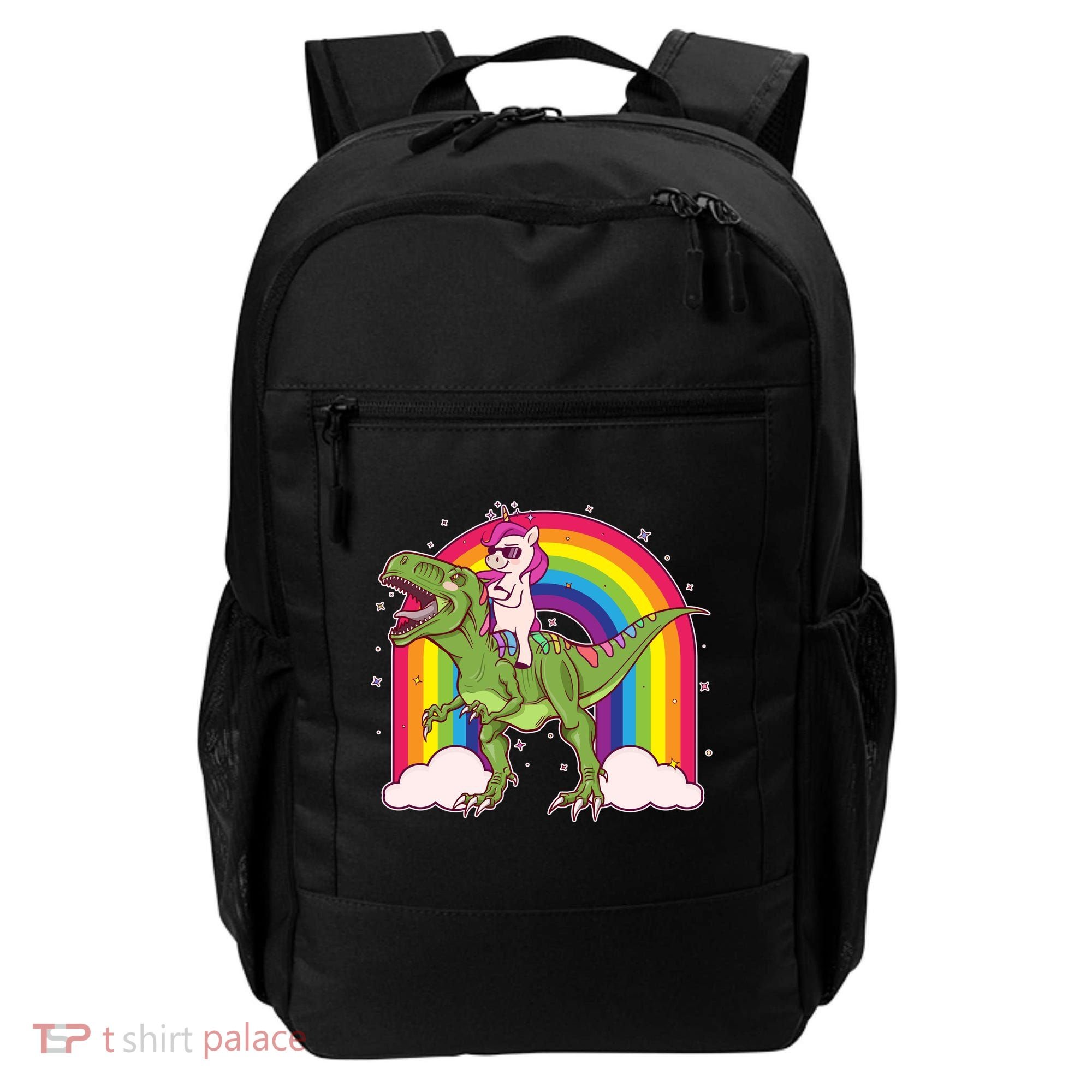 Funny Rainbow Unicorn Riding T-Rex Dinosaur Backpack