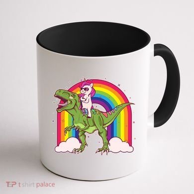 Funny Rainbow Unicorn Riding T-Rex Dinosaur Coffee Mug back