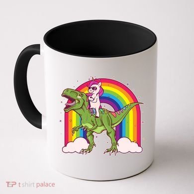 Funny Rainbow Unicorn Riding T-Rex Dinosaur Coffee Mug