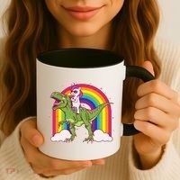 Funny Rainbow Unicorn Riding T-Rex Dinosaur Coffee Mug thumb 3