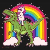 Funny Rainbow Unicorn Riding T-Rex Dinosaur Pajama Set thumb 2