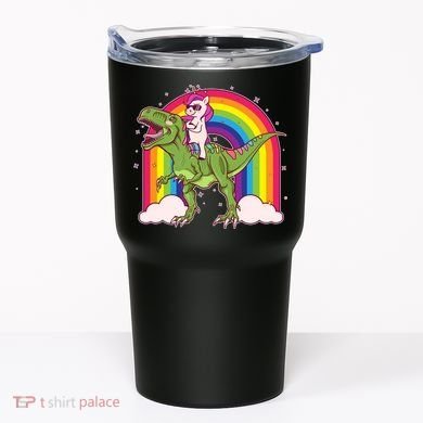 Funny Rainbow Unicorn Riding T-Rex Dinosaur Tumbler