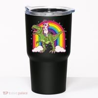 Funny Rainbow Unicorn Riding T-Rex Dinosaur Tumbler thumb 0