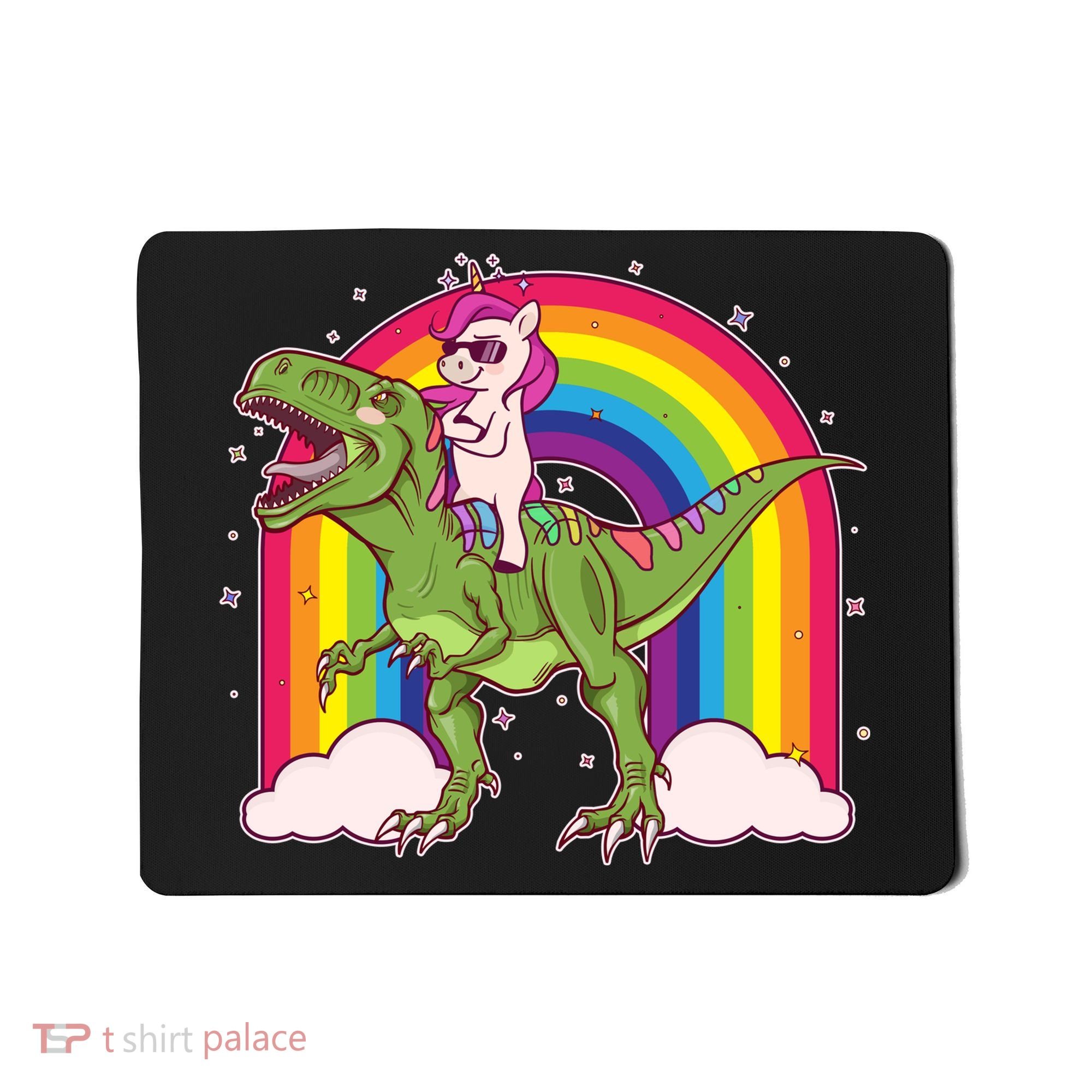 Funny Rainbow Unicorn Riding T-Rex Dinosaur Mousepad