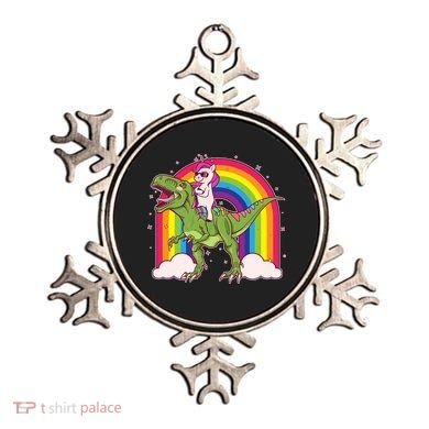 Funny Rainbow Unicorn Riding T-Rex Dinosaur Ornament