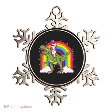 Funny Rainbow Unicorn Riding T-Rex Dinosaur Ornament