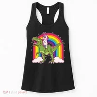 Funny Rainbow Unicorn Riding T-Rex Dinosaur Women's Tank Top thumb 0