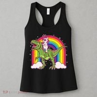 Funny Rainbow Unicorn Riding T-Rex Dinosaur Women's Tank Top thumb 3