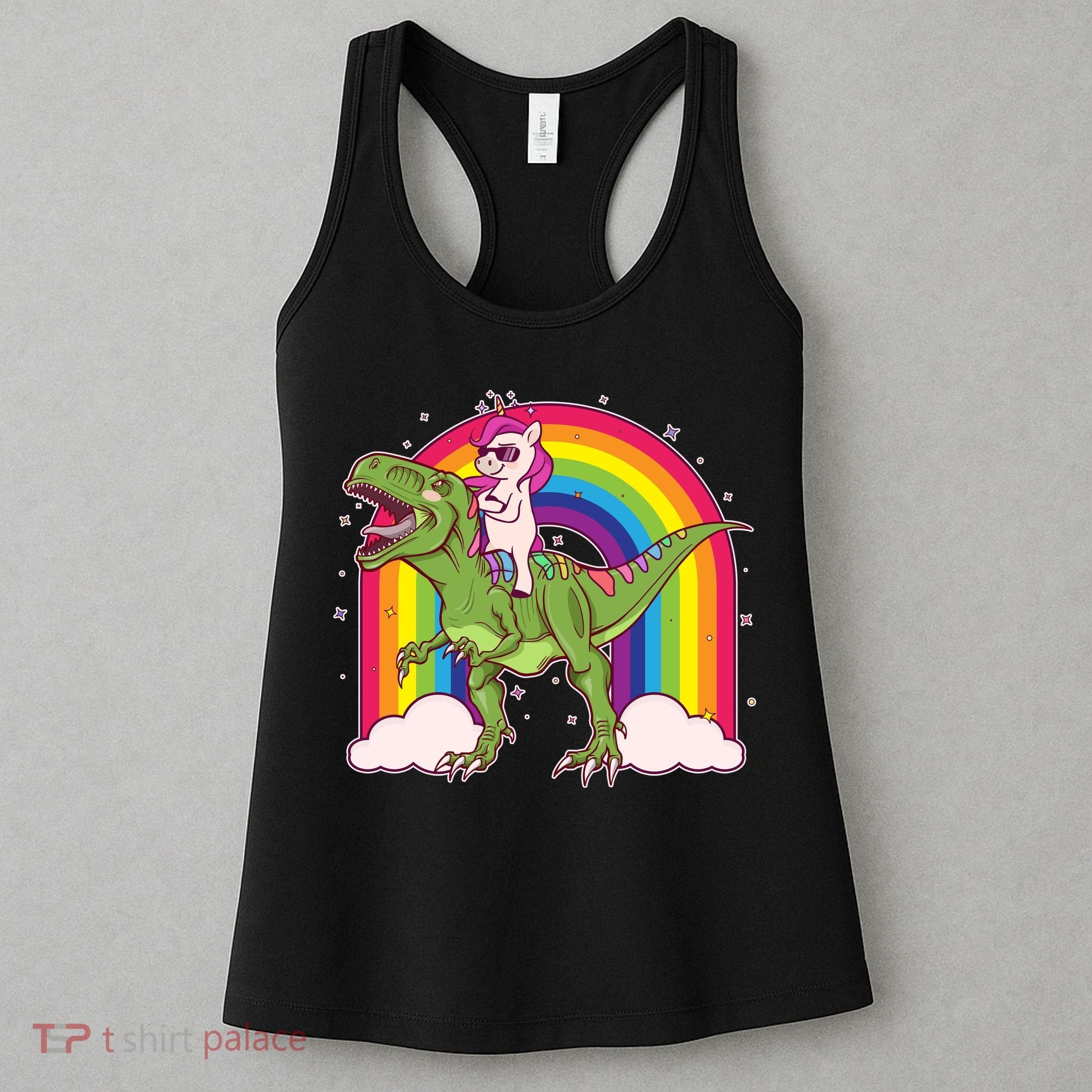 Funny Rainbow Unicorn Riding T-Rex Dinosaur Women's Tank Top