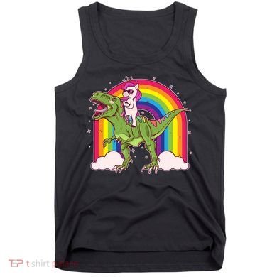 Funny Rainbow Unicorn Riding T-Rex Dinosaur Tank Top