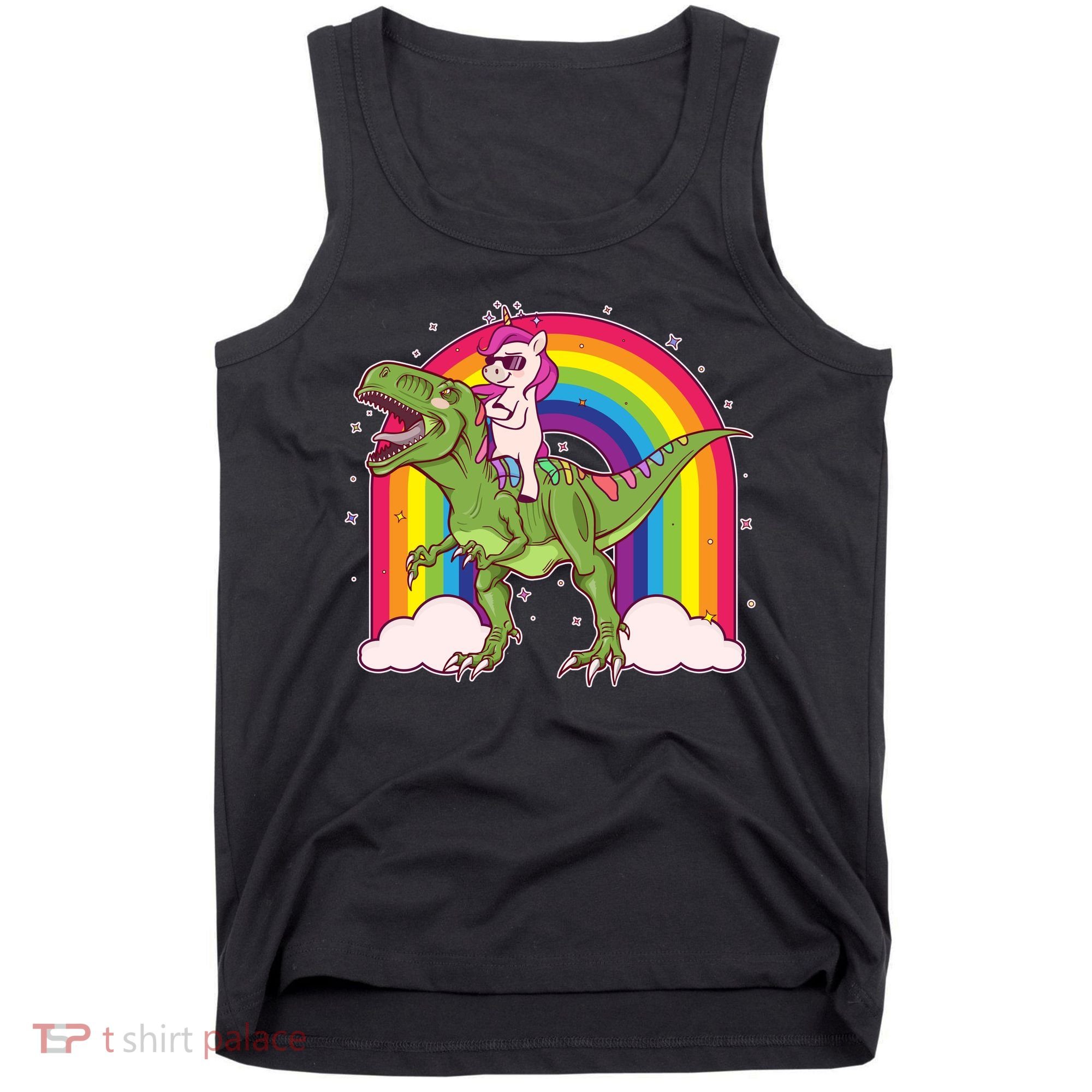 Funny Rainbow Unicorn Riding T-Rex Dinosaur Tank Top
