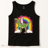 Funny Rainbow Unicorn Riding T-Rex Dinosaur Tank Top thumb 2