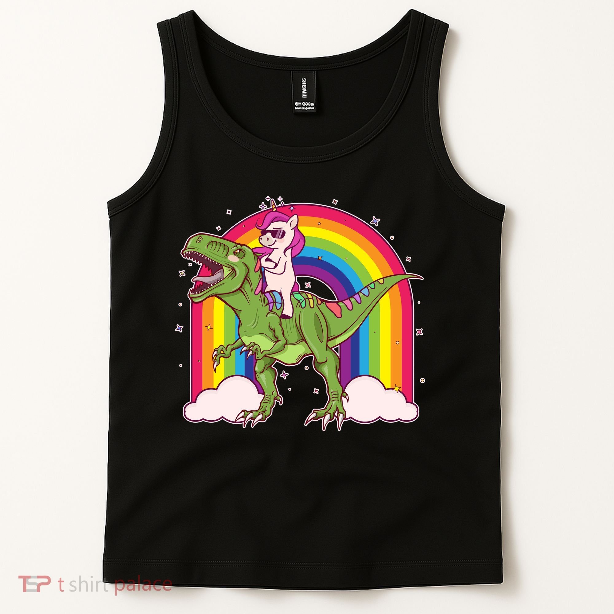 Funny Rainbow Unicorn Riding T-Rex Dinosaur Tank Top
