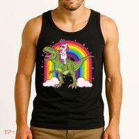 Funny Rainbow Unicorn Riding T-Rex Dinosaur Tank Top thumb 3