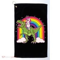 Funny Rainbow Unicorn Riding T-Rex Dinosaur Golf Towel thumb 0