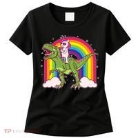Funny Rainbow Unicorn Riding T-Rex Dinosaur Women's T-Shirt thumb 0