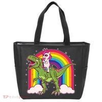 Funny Rainbow Unicorn Riding T-Rex Dinosaur Tote Bag thumb 0