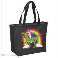 Funny Rainbow Unicorn Riding T-Rex Dinosaur Tote Bag thumb 2