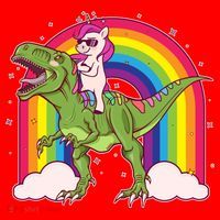 Funny Rainbow Unicorn Riding T-Rex Dinosaur Santa Hat thumb 1