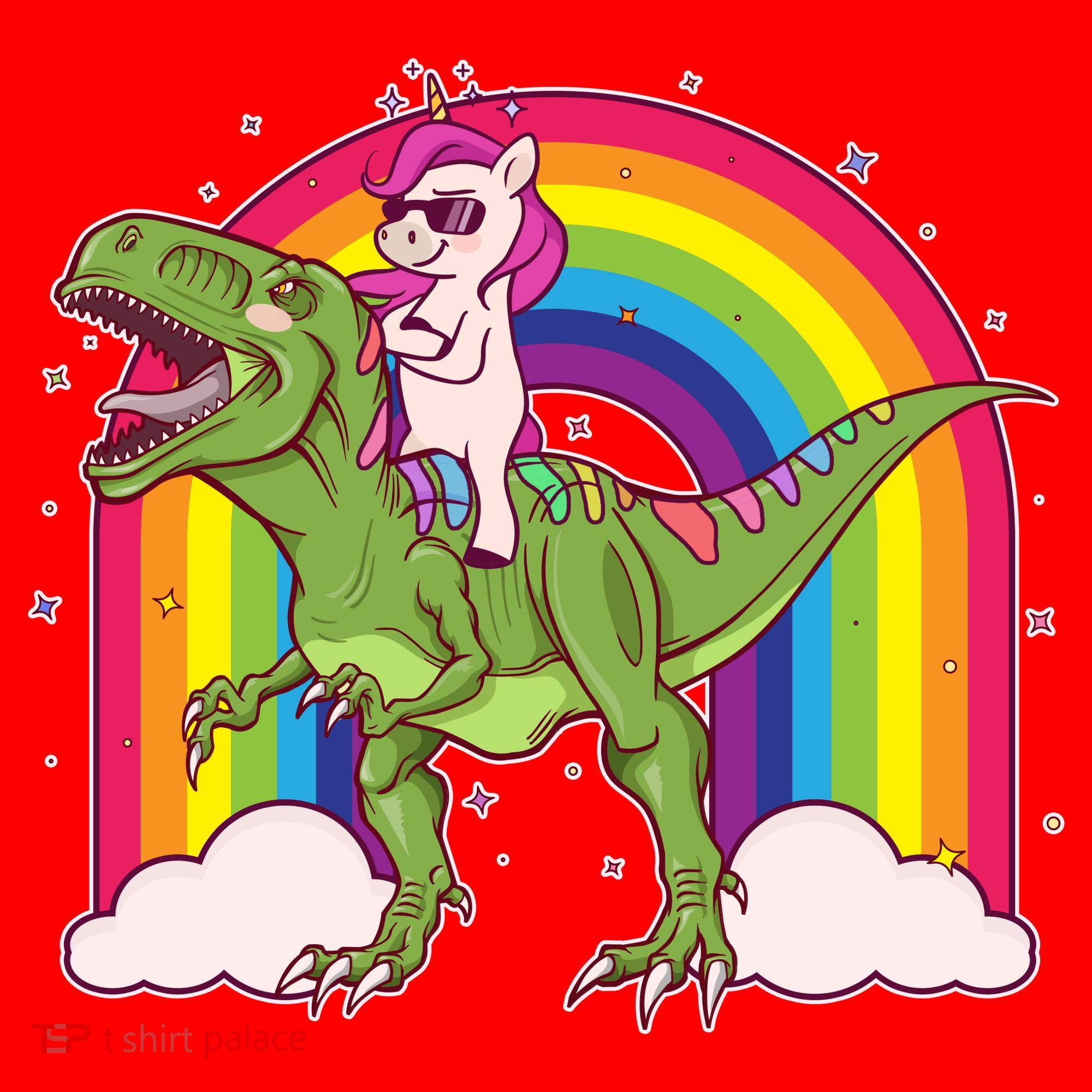Funny Rainbow Unicorn Riding T-Rex Dinosaur Santa Hat
