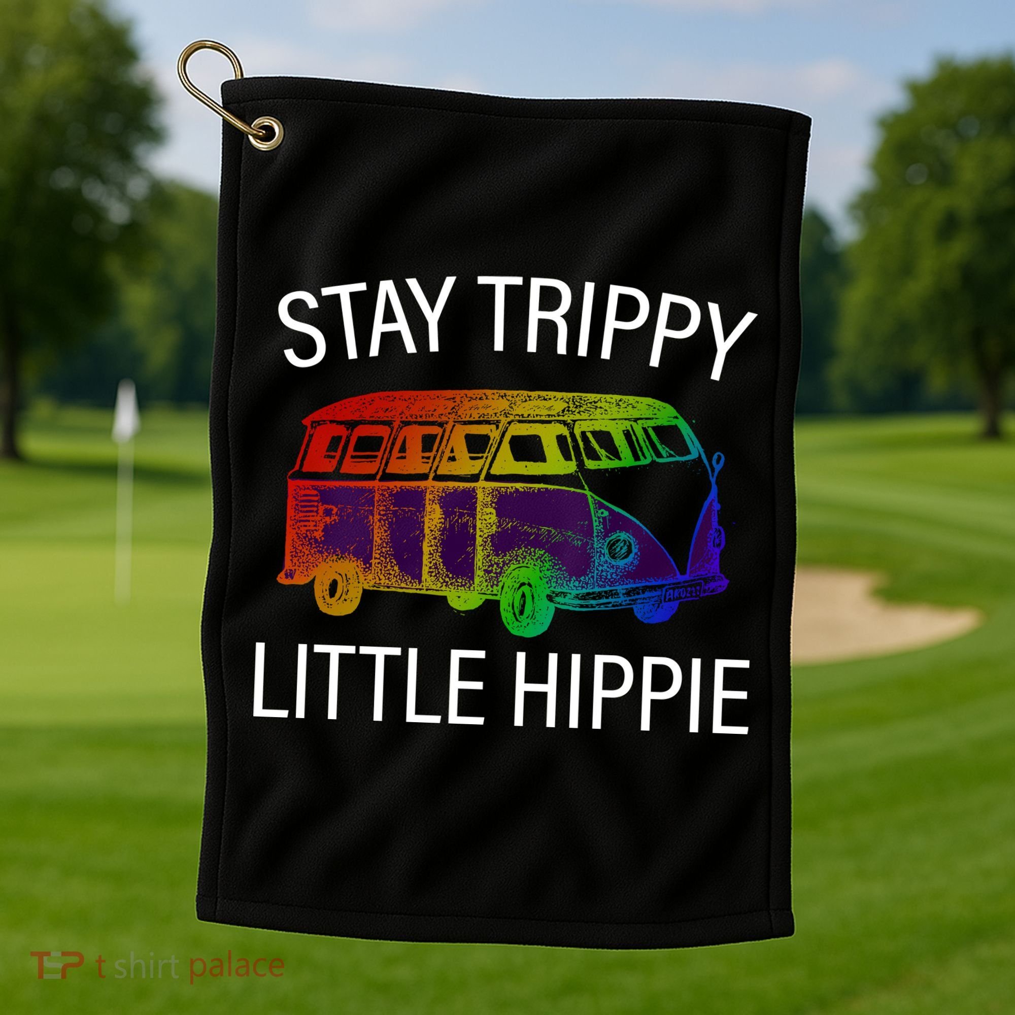 Funny Reto - Stay Trippy Little Hippie Golf Towel