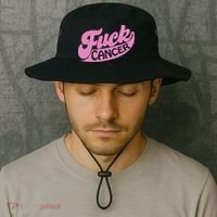 Funny Retro Fck Cancer Logo Breast Cancer Support Bucket Hat thumb 2