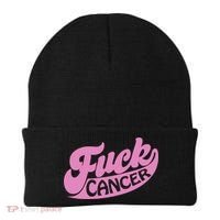 Funny Retro Fck Cancer Logo Breast Cancer Support Beanie thumb 0