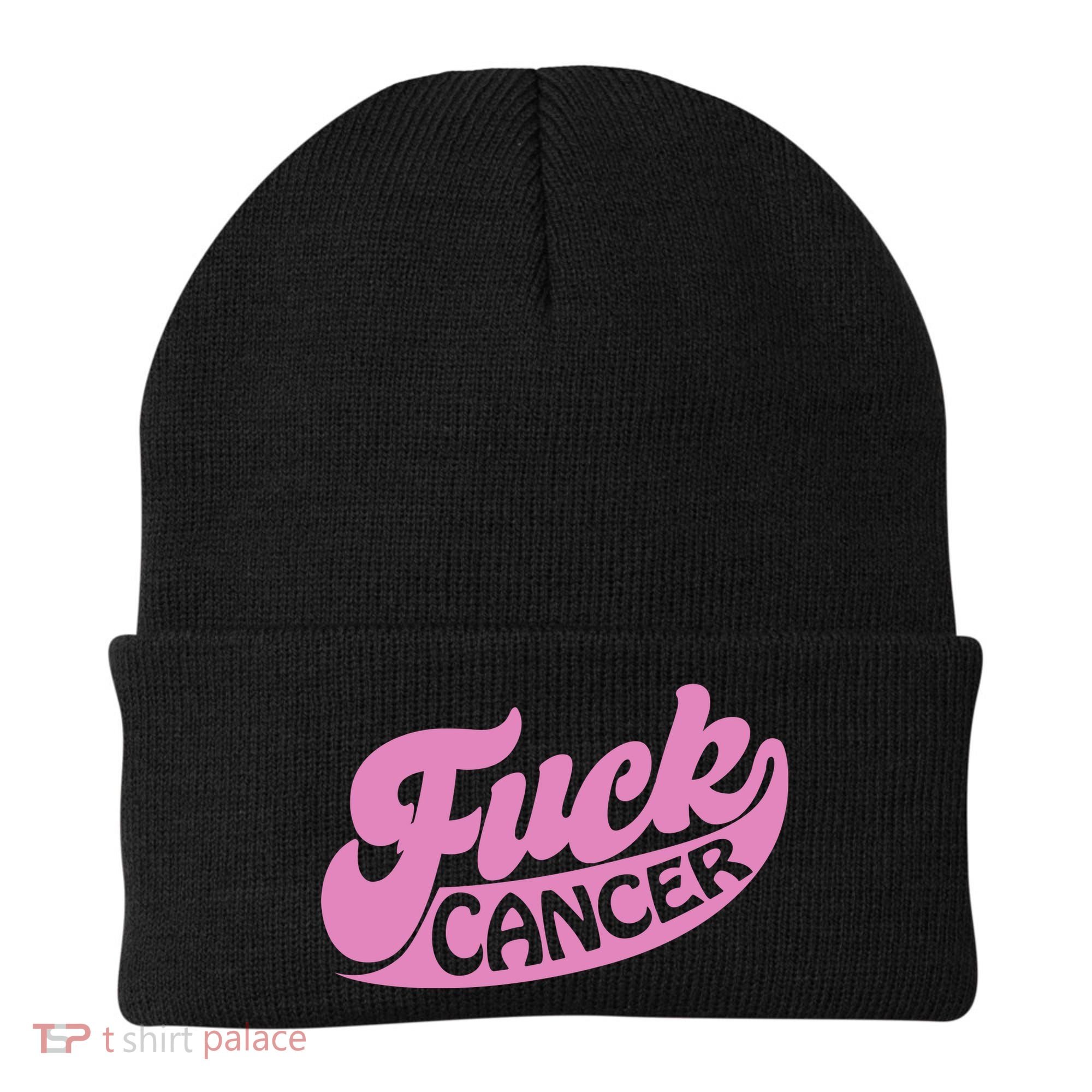 Funny Retro Fck Cancer Logo Breast Cancer Support Beanie
