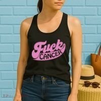 Funny Retro Fck Cancer Logo Breast Cancer Support Women's Tank Top thumb 2