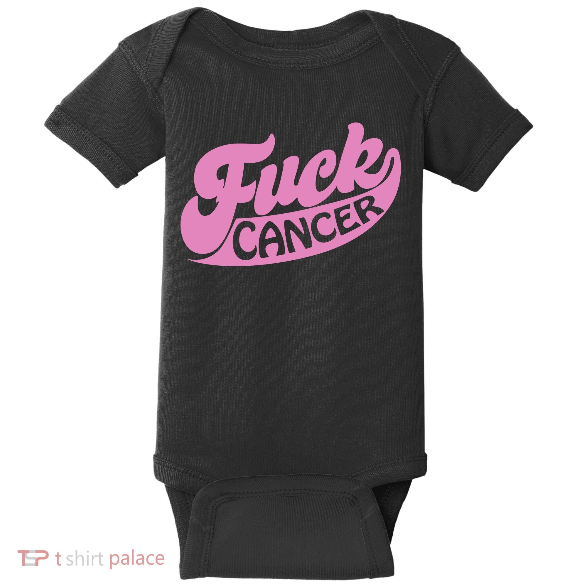 Funny Retro Fck Cancer Logo Breast Cancer Support Baby Bodysuit