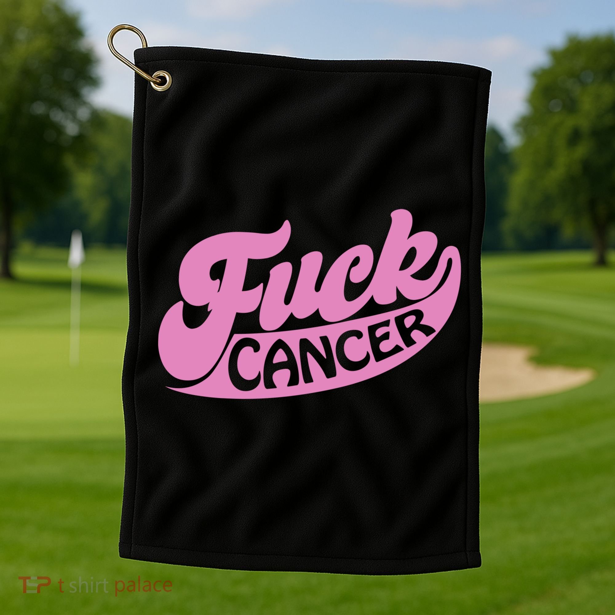 Funny Retro Fck Cancer Logo Breast Cancer Support Golf Towel