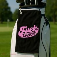 Funny Retro Fck Cancer Logo Breast Cancer Support Golf Towel thumb 2