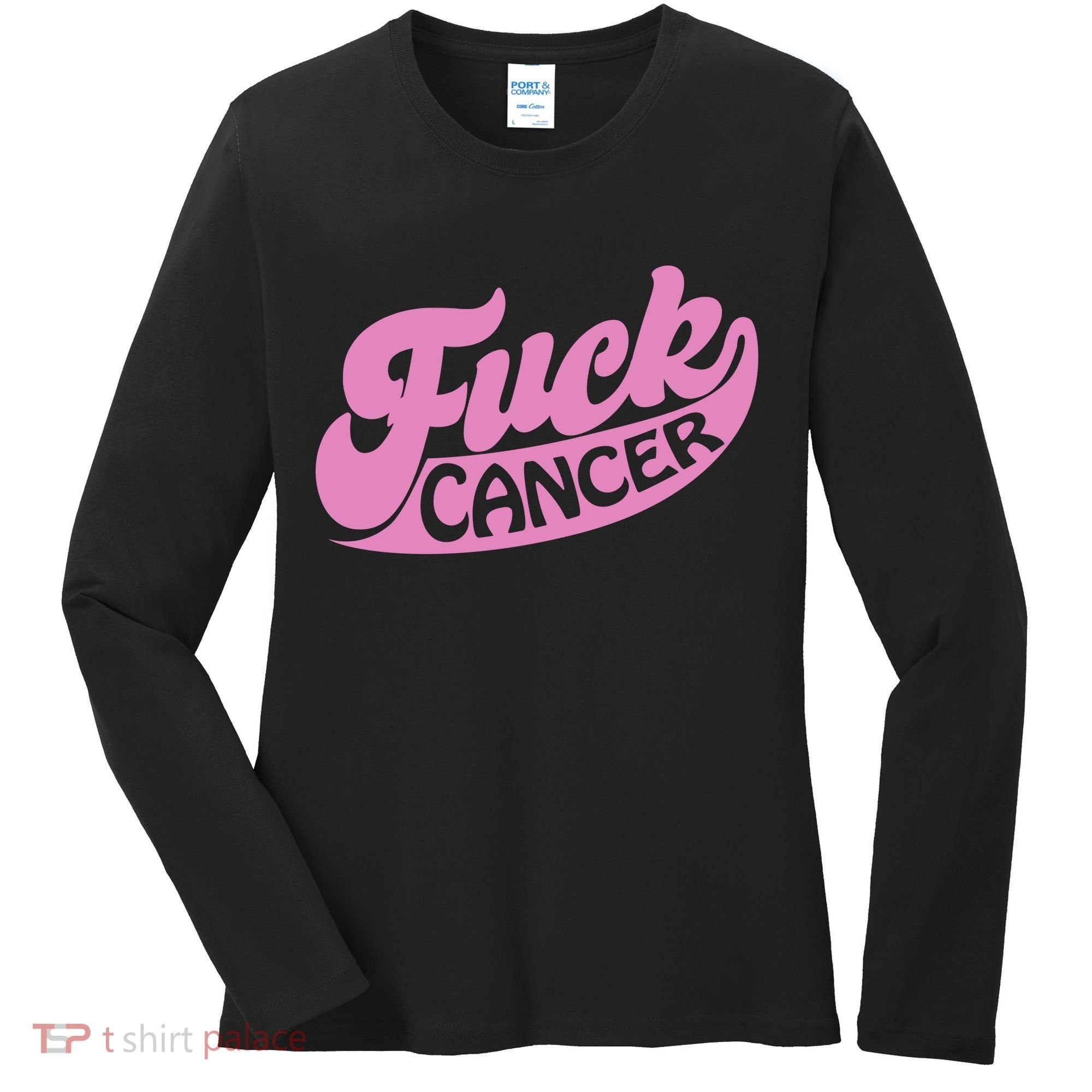 Funny Retro Fck Cancer Logo Breast Cancer Support Women's Long Sleeve Shirt