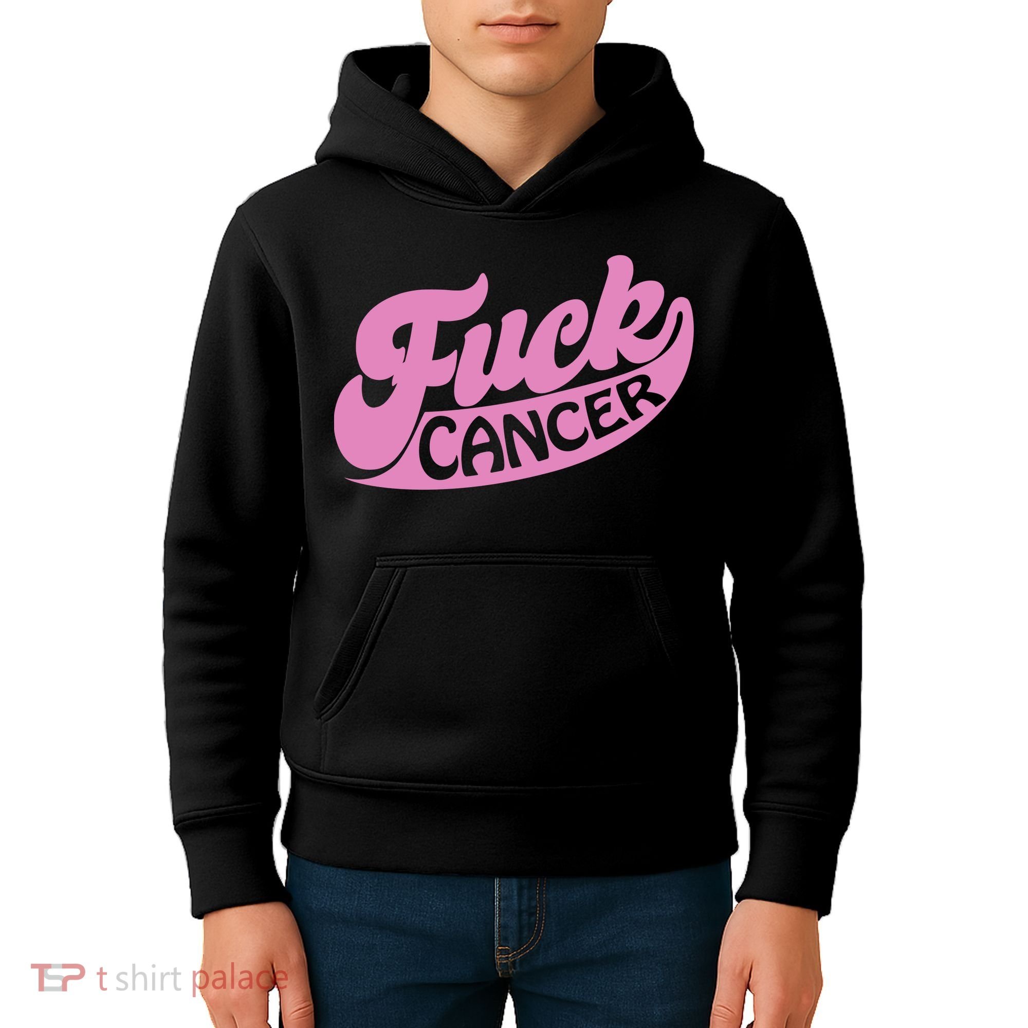 Funny Retro Fck Cancer Logo Breast Cancer Support Kids Hoodie