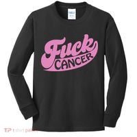 Funny Retro Fck Cancer Logo Breast Cancer Support Kids Long Sleeve Shirt thumb 0