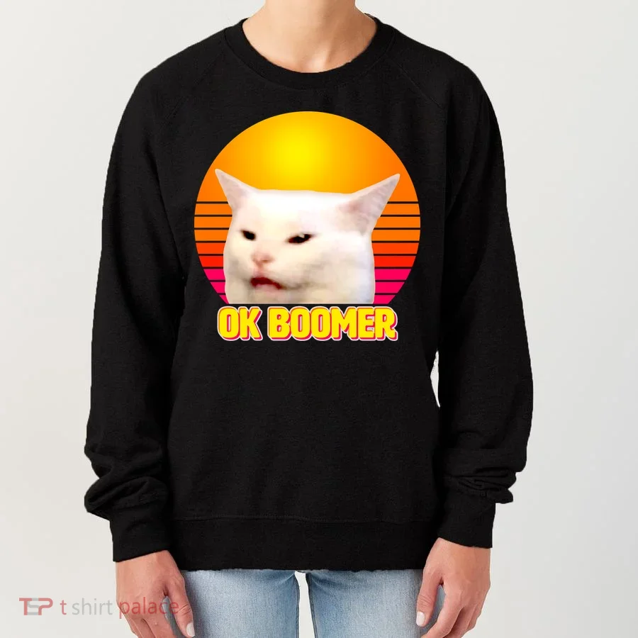 Funny Retro Table Cat OK Boomer Meme Women's Sweatshirt