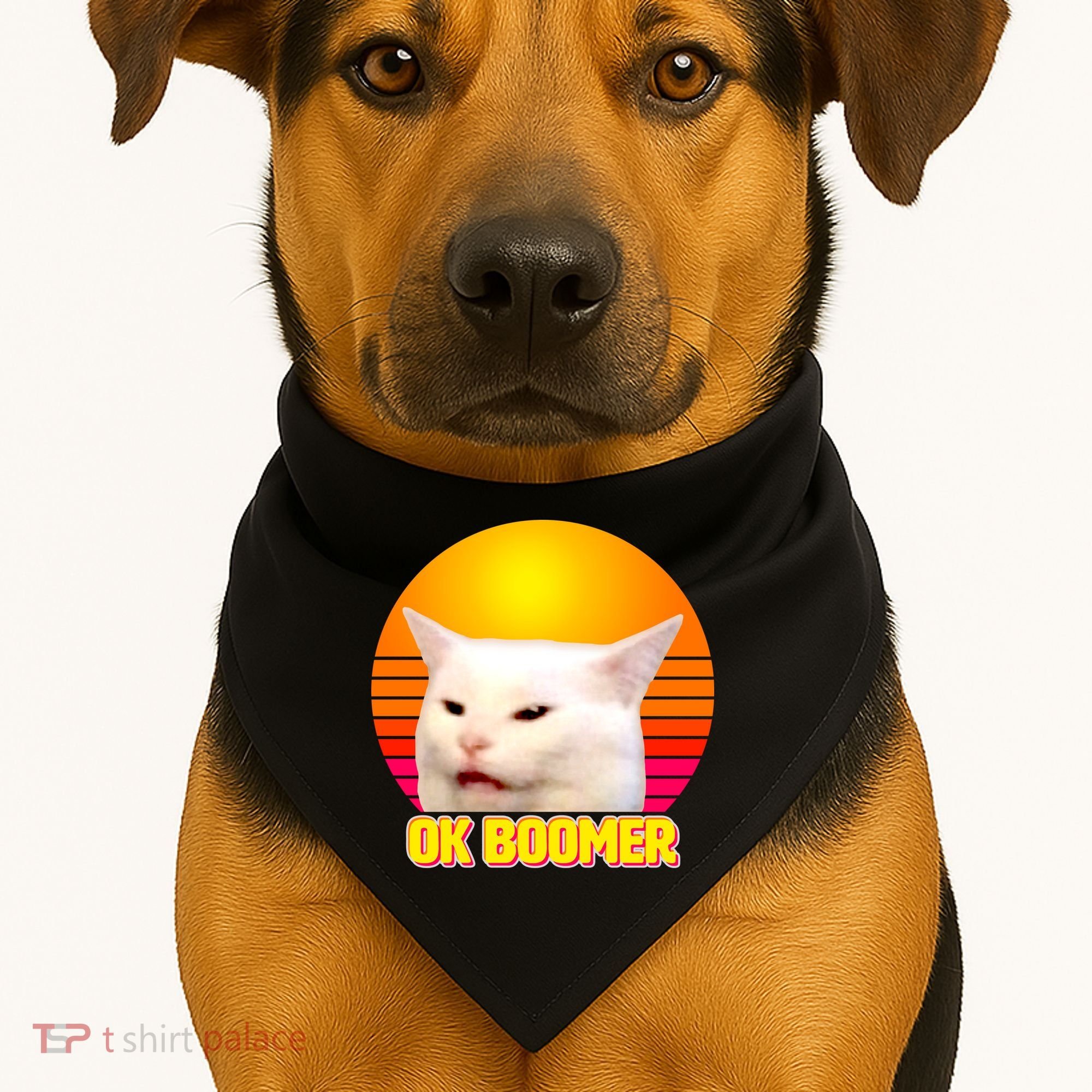 Funny Retro Table Cat OK Boomer Meme USA-Made Doggie Bandana