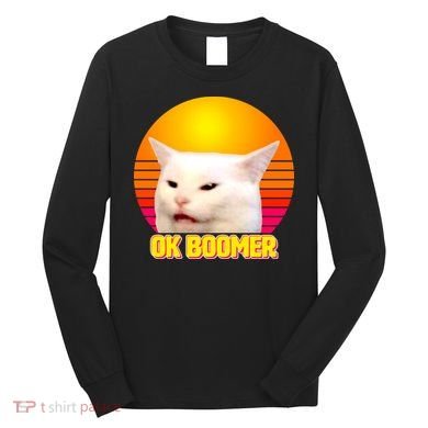 Funny Retro Table Cat OK Boomer Meme Long Sleeve Shirt