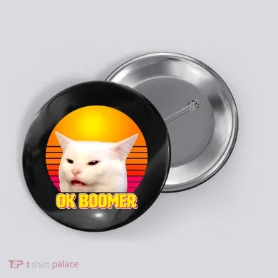 Funny Retro Table Cat OK Boomer Meme Button
