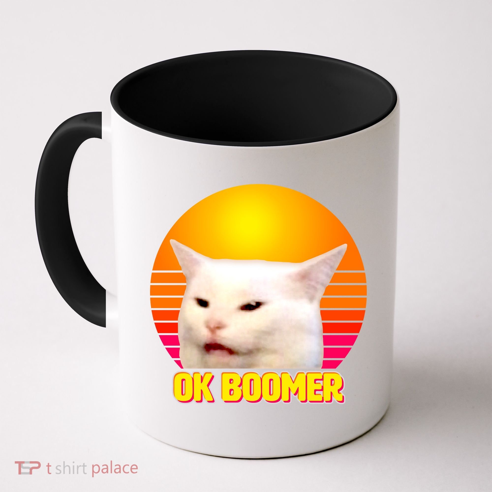 Funny Retro Table Cat OK Boomer Meme Coffee Mug
