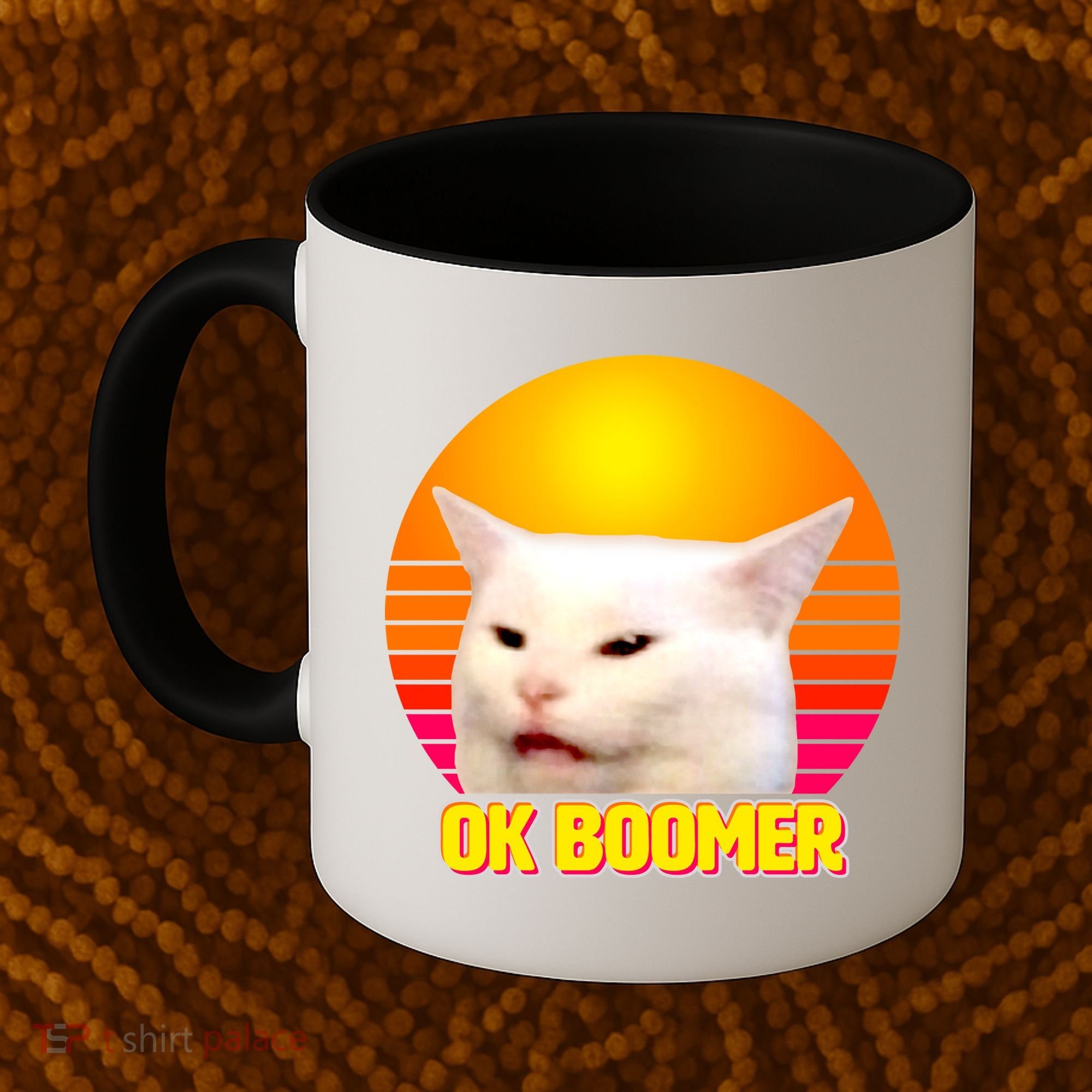 Funny Retro Table Cat OK Boomer Meme Coffee Mug