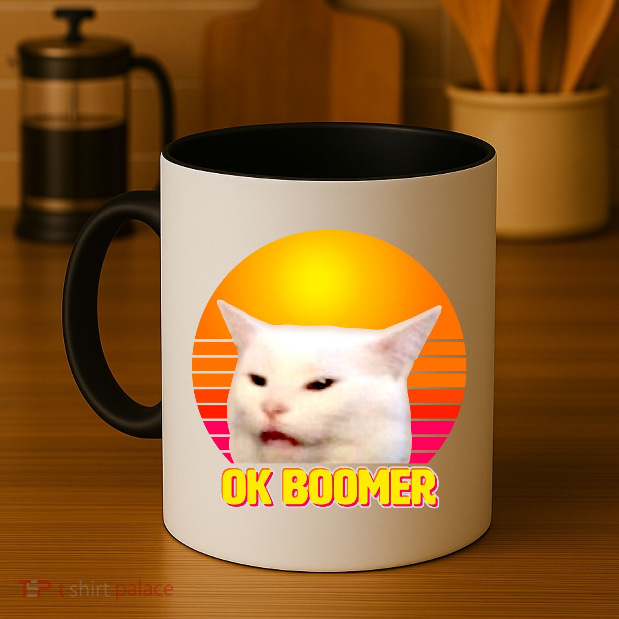 Funny Retro Table Cat OK Boomer Meme Coffee Mug